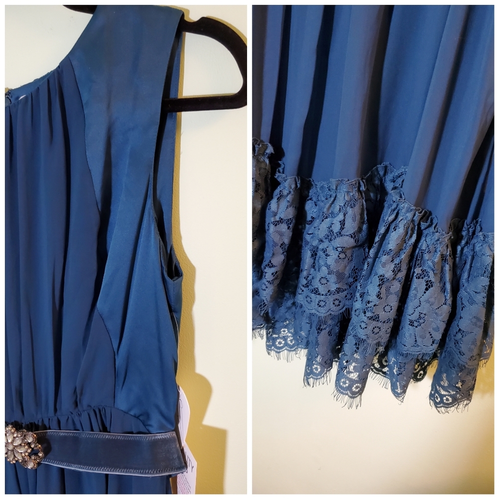 👗 Jessica Simpson Blue Fit & Flare Cocktail Dress Sz 10 ~ Romantic Whimsical - Picture 6 of 11